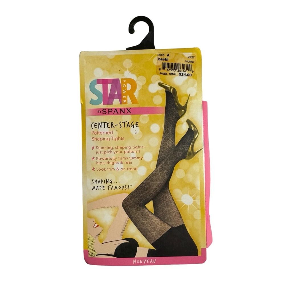 Star‎ Power by SPANX Center-Stage Patterned Shaping Tights Nouvea Black NWT